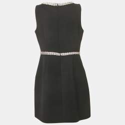 مملوكة مسبقًا Self-Portrait Black Crepe Crystal Diamante Bow Mini Dress L