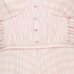 Pre Owned Self-Portrait Pink Gingham Print Chiffon Pleated Midi Dress M