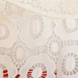 Pre Owned Self-Portrait White/Red Floral Lace and Pleated Crepe Maxi Dress S