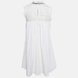 Pre Owned Self-Portrait White Guipure Lace Bow Detail Mini Dress S