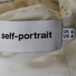 Pre Owned Self-Portrait White Guipure Lace Bow Detail Mini Dress S