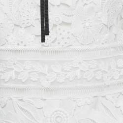 Pre Owned Self-Portrait White Guipure Lace Bow Detail Mini Dress S
