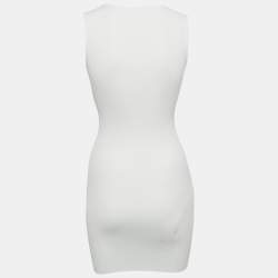 Pre Owned Self-Portrait White Rib Knit Inserted Lace Mini Dress M