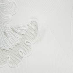 Pre Owned Self-Portrait White Rib Knit Inserted Lace Mini Dress M