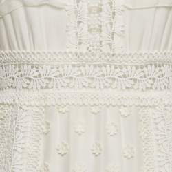 Pre Owned Self-Portrait White Lace Insert Cotton Midi Dress Dress M