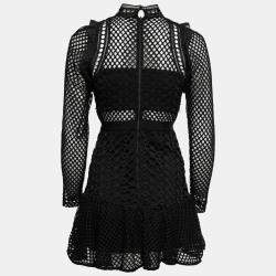 Pre Owned Self-Portrait Black Guipure Lace Mini Dress S
