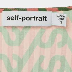 Pre Owned Self-Portrait Multicolor Printed Plisse Front Tie Dress Jacket S