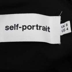 Pre Owned Self-Portrait Indigo Blue Satin and Lace Long Sleeve Pleated Midi Dress S