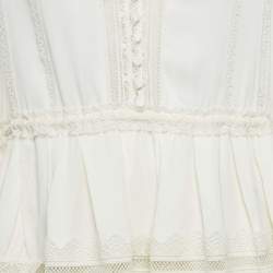 Pre Owned Self-Portrait Cream Crepe Lace Trimmed Mini Dress M