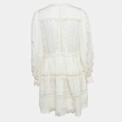 Pre Owned Self-Portrait Cream Crepe Lace Trimmed Mini Dress M