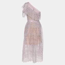 Pre Owned Self-Portrait Lilac Lace One Shoulder Midi Dress M