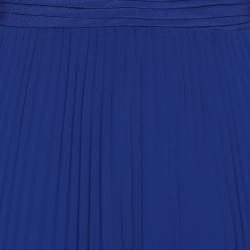 Pre Owned Self-Portrait Blue/Black Chiffon and Lace Paneled Sweetheart Neckline Midi Dress M