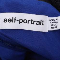 Pre Owned Self-Portrait Blue/Black Chiffon and Lace Paneled Sweetheart Neckline Midi Dress M