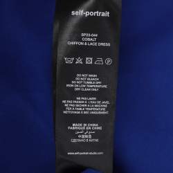 Pre Owned Self-Portrait Blue/Black Chiffon and Lace Paneled Sweetheart Neckline Midi Dress M