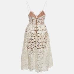 Pre Owned Self-Portrait White Broderie Anglaise Fit & Flare Azaelea Midi Dress S