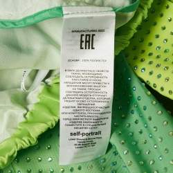 Pre Owned Self-Portrait Neon Green Rhinestone Embellished Taffeta Shirt &Shorts Set S/L