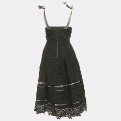 Pre Owned Self-Portrait Black Crepe Lace Trim Detail Tie-Up Strap Midi Dress S