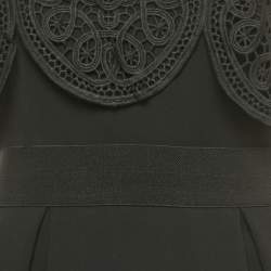 Pre Owned Self-Portrait Black Crepe Lace Trim Detail Tie-Up Strap Midi Dress S