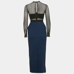 Pre Owned Self-Portrait Blue/Green Lace & Crepe Midi Dress M