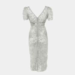 Pre Owned Self-Portrait Grey Tulle Embroidered Blossom Fitted Midi Dress M