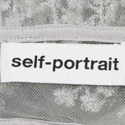 Pre Owned Self-Portrait Grey Tulle Embroidered Blossom Fitted Midi Dress M