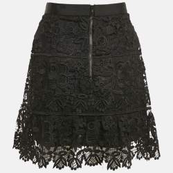 Pre Owned Self-Portrait Black Floral Guipure Lace Mini Skirt M