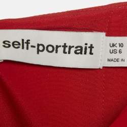 Pre Owned Self-Portrait Red Crepe Bow Detail Flounce Mini Dress M