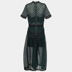 Pre Owned Self-Portrait Green Wave Lace Midi Dress S
