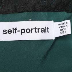 Pre Owned Self-Portrait Green/Black Satin and Lace Pleated Belted Midi Dress S