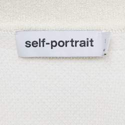 Pre Owned Self-Portrait Cream Embellished Bow Pleated Knit Mini Dress S