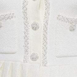 Pre Owned Self-Portrait Cream Embellished Bow Pleated Knit Mini Dress S