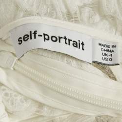 Pre Owned Self-Portrait White Crystal Embellished Ribbon Lace Mini Dress XS