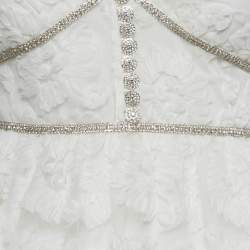 Pre Owned Self-Portrait White Crystal Embellished Ribbon Lace Mini Dress XS