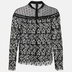 Pre Owned Self-Portrait Black/White Floral Lace Blouse M