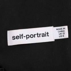 Pre Owned Self-Portrait Black Striped Sequin Tulle Tiered Midi Dress M
