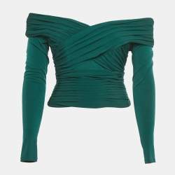 Pre Owned Self-Portrait Teal Blue Pleated Jersey Crossover Top S