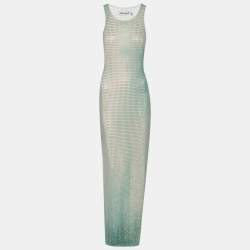 Pre Owned Self-Portrait Green Crystal Embellished Gradient Mesh Maxi Dress M