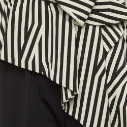 Pre Owned Self-Portrait Black/White Crepe Asymmetrical Striped Ruffle Jumpsuit M
