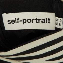 Pre Owned Self-Portrait Black/White Crepe Asymmetrical Striped Ruffle Jumpsuit M