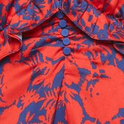 Pre Owned Self-Portrait Red /Blue Printed Satin Lace Detail Mini Dress S  