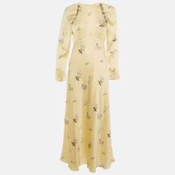 Pre Owned Self-Portrait Yellow Vintage Floral Satin Embellished Maxi Dress M