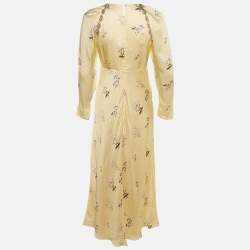 Pre Owned Self-Portrait Yellow Vintage Floral Satin Embellished Maxi Dress M