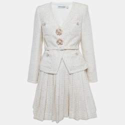 Pre Owned Self-Portrait Cream Metallic Boucle Mini Jacket Dress M