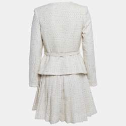 Pre Owned Self-Portrait Cream Metallic Boucle Mini Jacket Dress M
