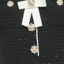 Pre Owned Self-Portrait Black Sequin Tweed Knit Bow Mini Dress M