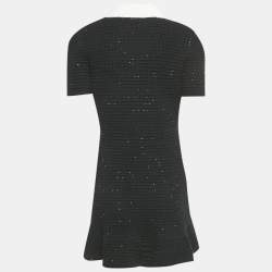 Pre Owned Self-Portrait Black Sequin Tweed Knit Bow Mini Dress M