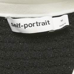 Pre Owned Self-Portrait Black Sequin Tweed Knit Bow Mini Dress M