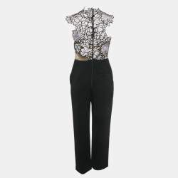 Pre Owned Self-Portrait Color Block Lilac Floral Lace Sleeveless Jumpsuit M