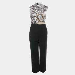 Pre Owned Self-Portrait Color Block Lilac Floral Lace Sleeveless Jumpsuit M