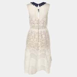 Pre Owned Self-Portrait White Sequined Lace Romper Detail Sleeveless Midi Dress M